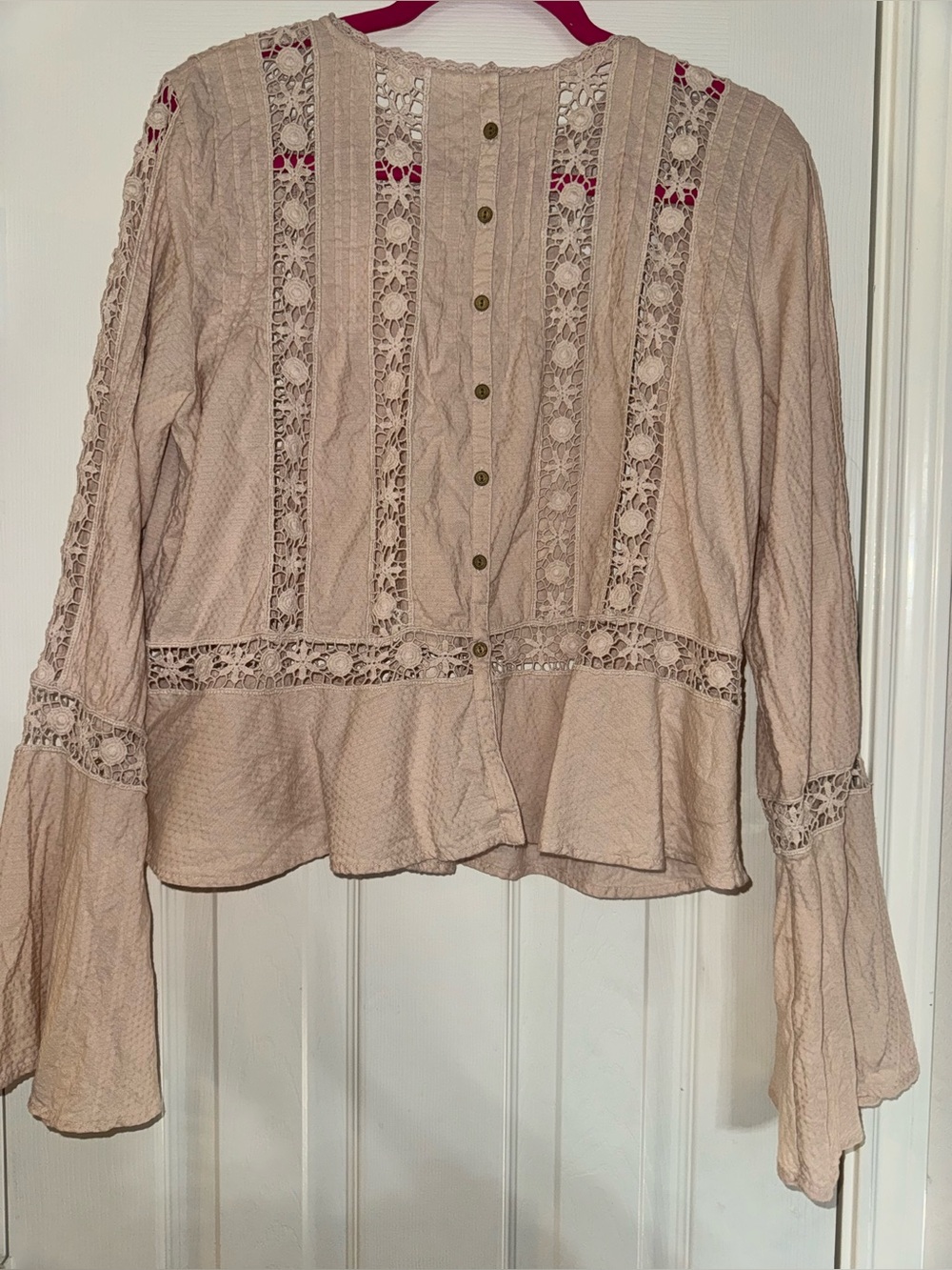 Free People Cream Lace-Inset Bell Sleeve Blouse - Picture 5 of 6